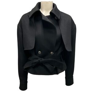 MALEJ BLACK CROPPED TRENCH COAT WITH BELT
